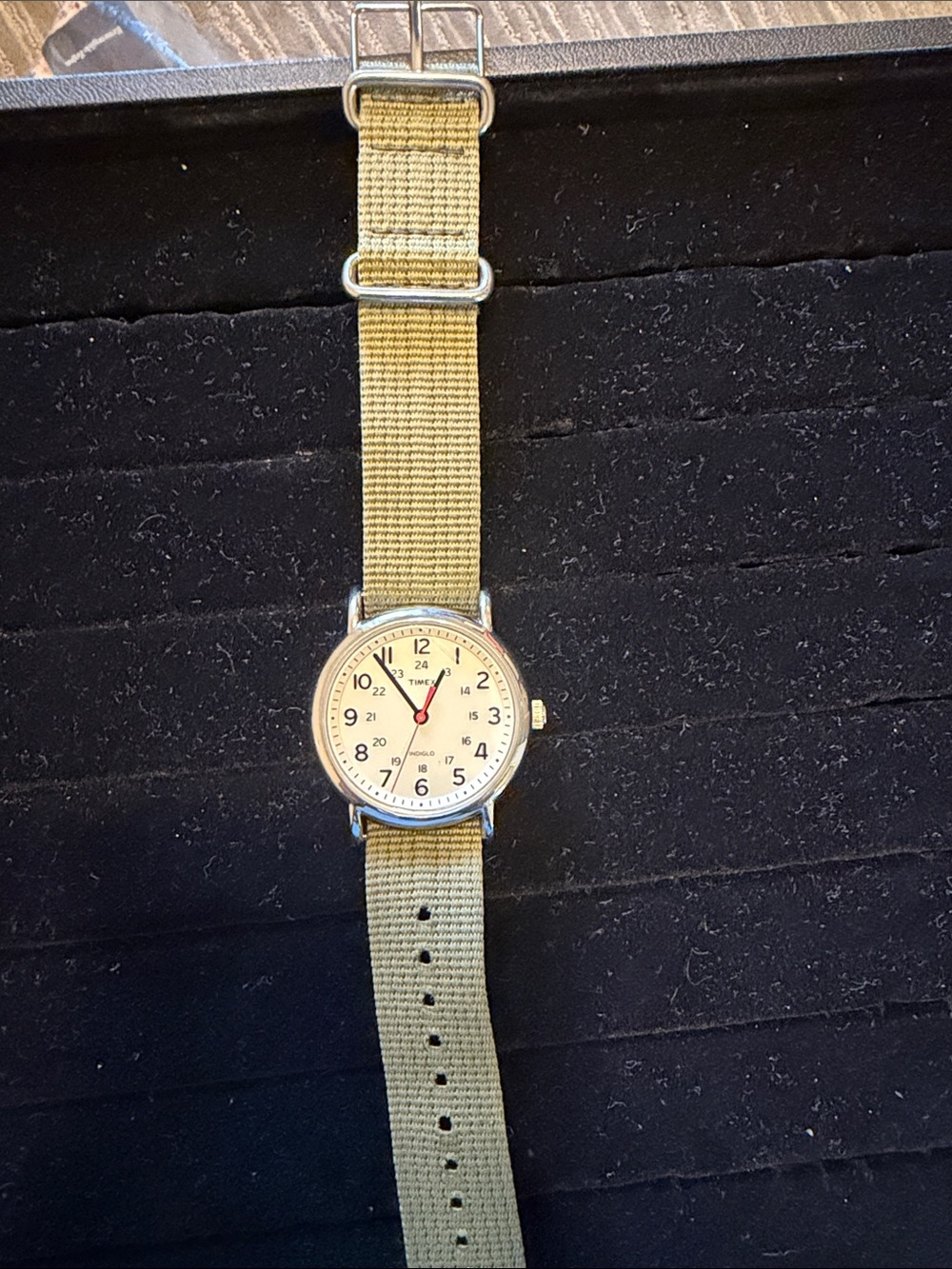 Timex ivory Dial Watch with Olive Strap